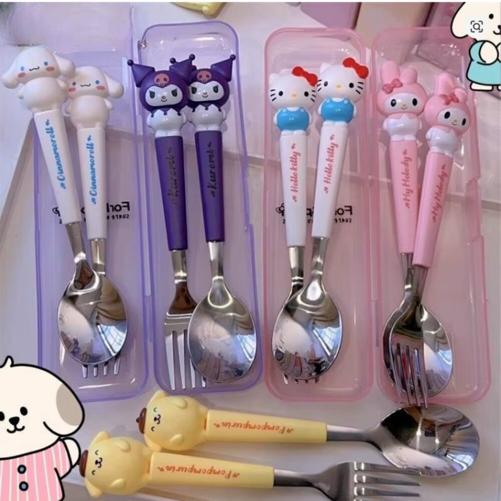 #FAM-973 Hello Kitty & Friends Silverware - 2pc set  Hello kitty, Melody, Kuromi